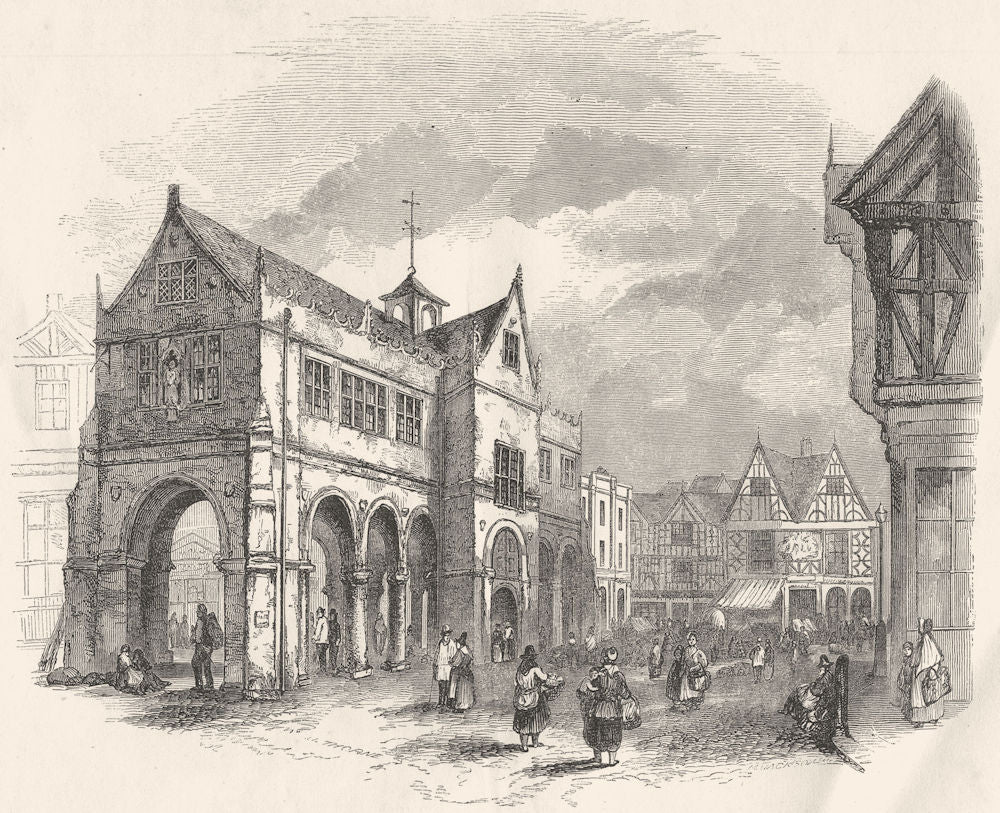 SHROPS. North Wales. Market-Place, Shrewsbury 1850 old antique print picture